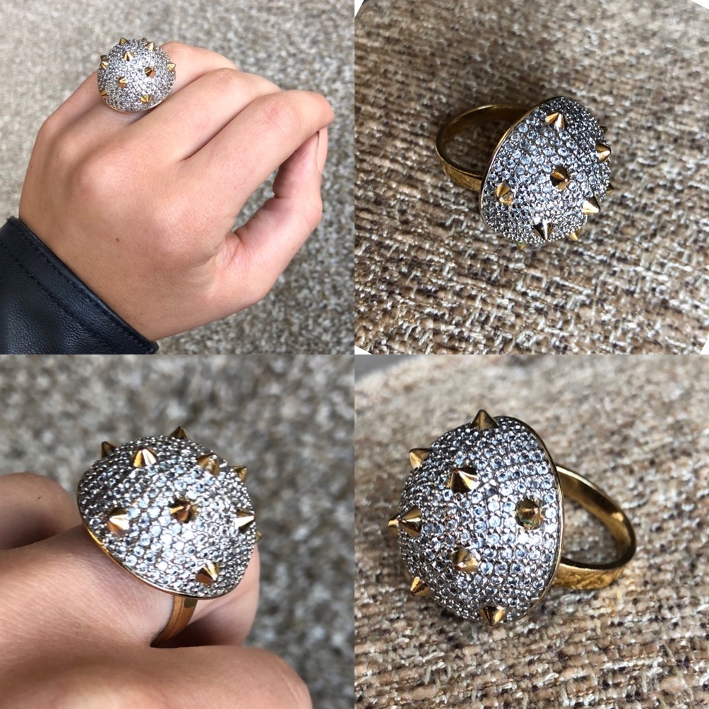 nOir Spike Pave Crystal Dome Statement Gold Ring